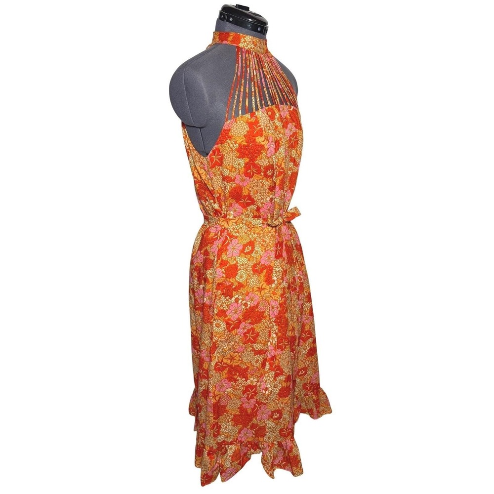 Vtg 60s 70s Floral psychedelic mod Cage Halter‎ Dress Boho 35-36-48 S/M - Picture 11 of 14